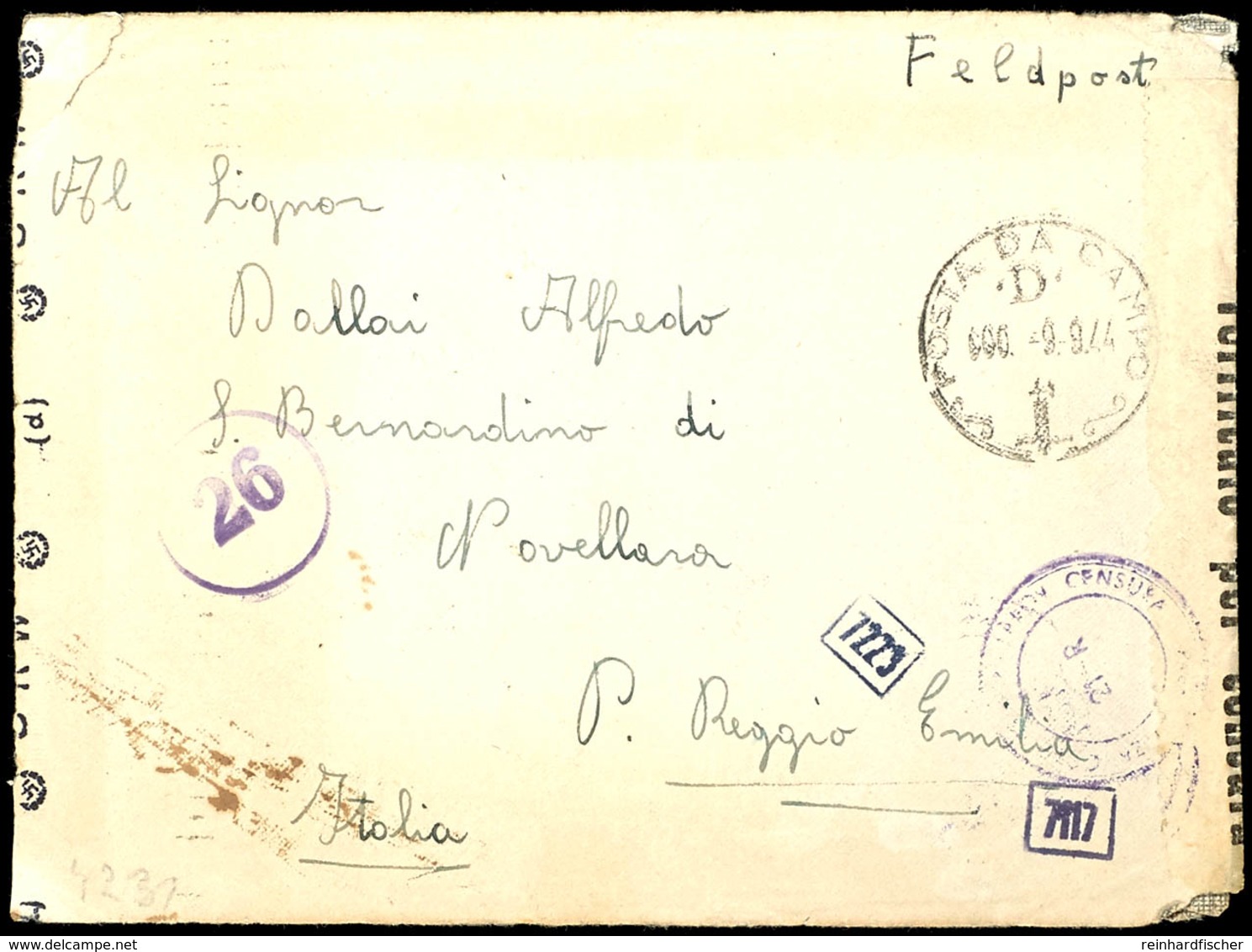 4837 Italiener In Der Wehrmacht: 1944, Brief Mit Stempel "POSTA DA CAMPO D 000 9.9.44" Und Rückseitig Mit Absendervermer - Other & Unclassified