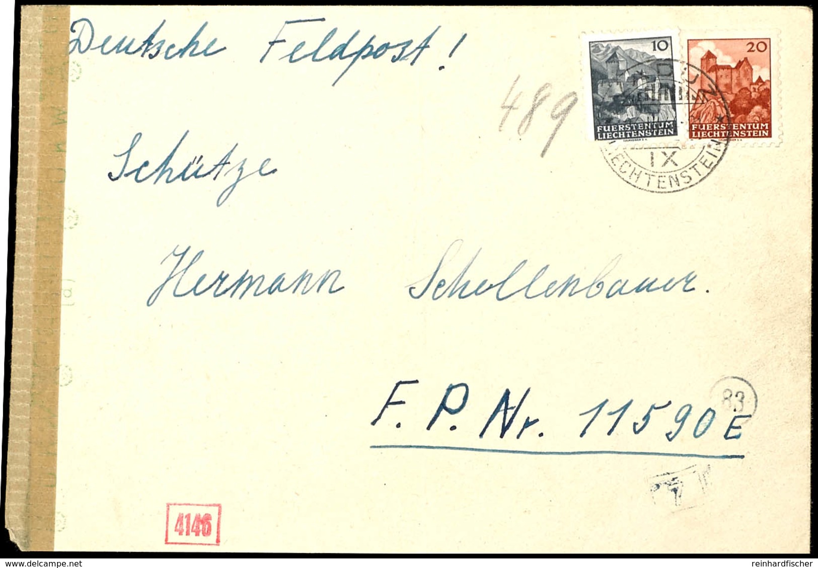 4841 Liechtensteiner In Der Wehrmacht: 1944, Frankierter Brief Aus VADUZ 16.03. Mit OKW-Zensur An Einen Schützen Mit Der - Other & Unclassified