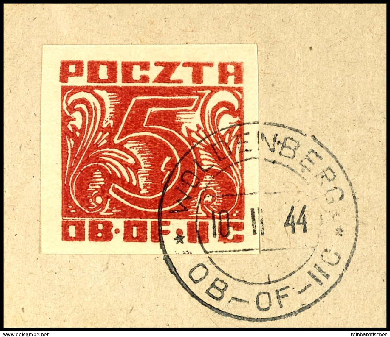 4950 1944, 5 F. Braunrot, Tadellos Gestempelt Auf Briefstück, Gepr. Mikulski, Katalog: 35 BS - Other & Unclassified