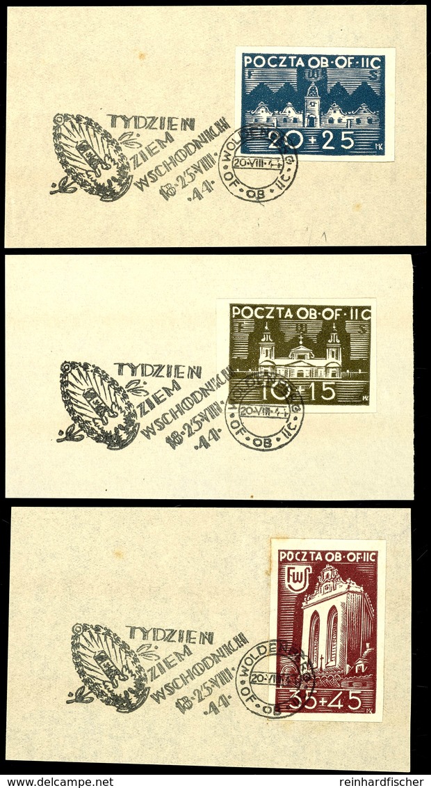 4956 1944, "Bauten Ostpolens", 10 + 15 F. Oliv, 20 + 25 F. Blau Sowie 35 + 45 F. Rotbraun, Kompletter Satz Zu Drei Werte - Other & Unclassified