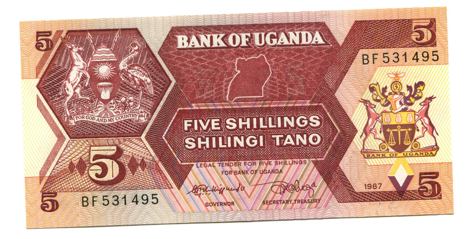 1987 Uganda 5 Shillings Banknote - Uganda