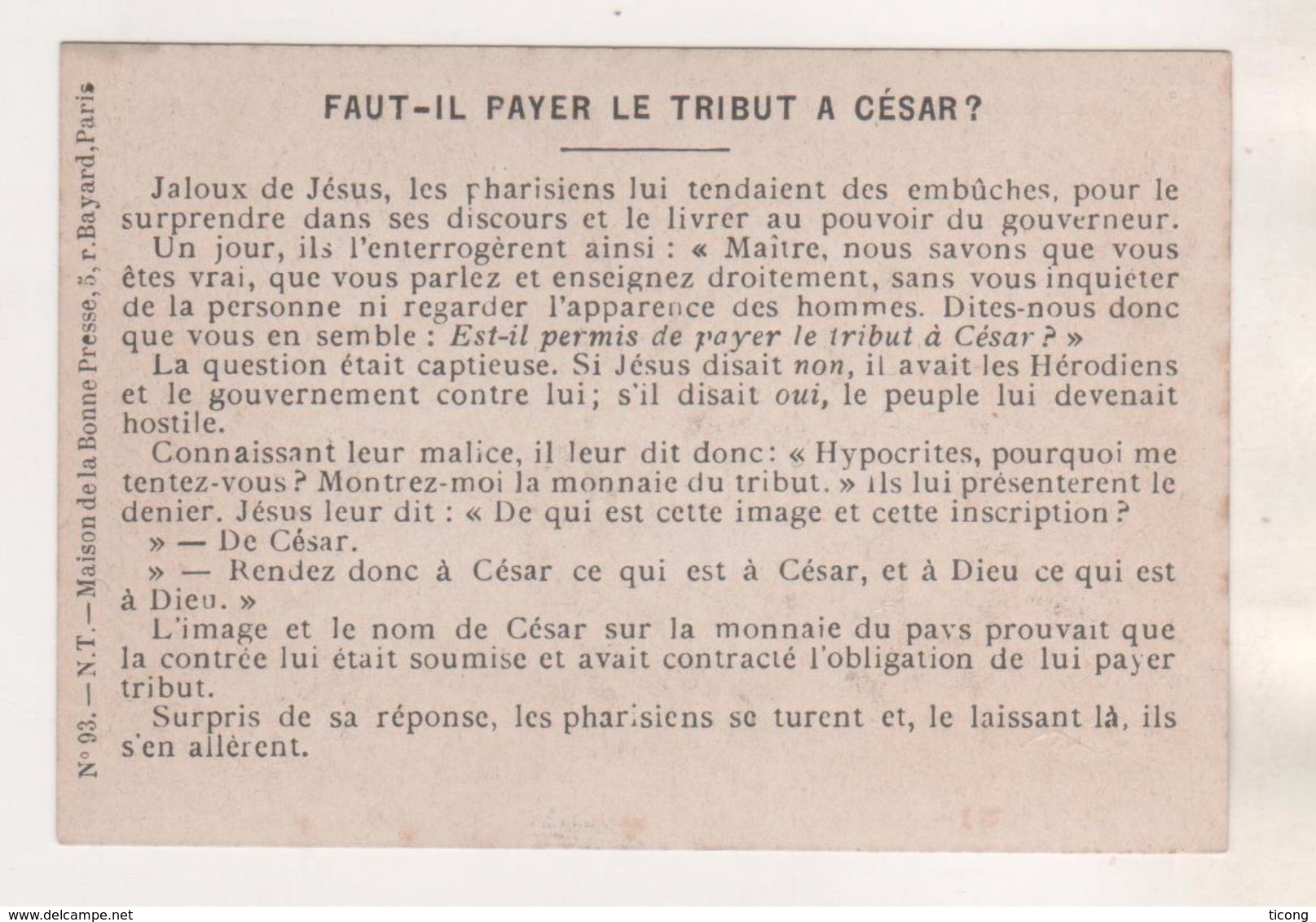 IMAGE PIEUSE ANCIENNE, FAUT IL PAYER LE TRIBUT A CESAR -  MAISON DE LA BONNE PRESSE PARIS - DORURE - A VOIR - Images Religieuses