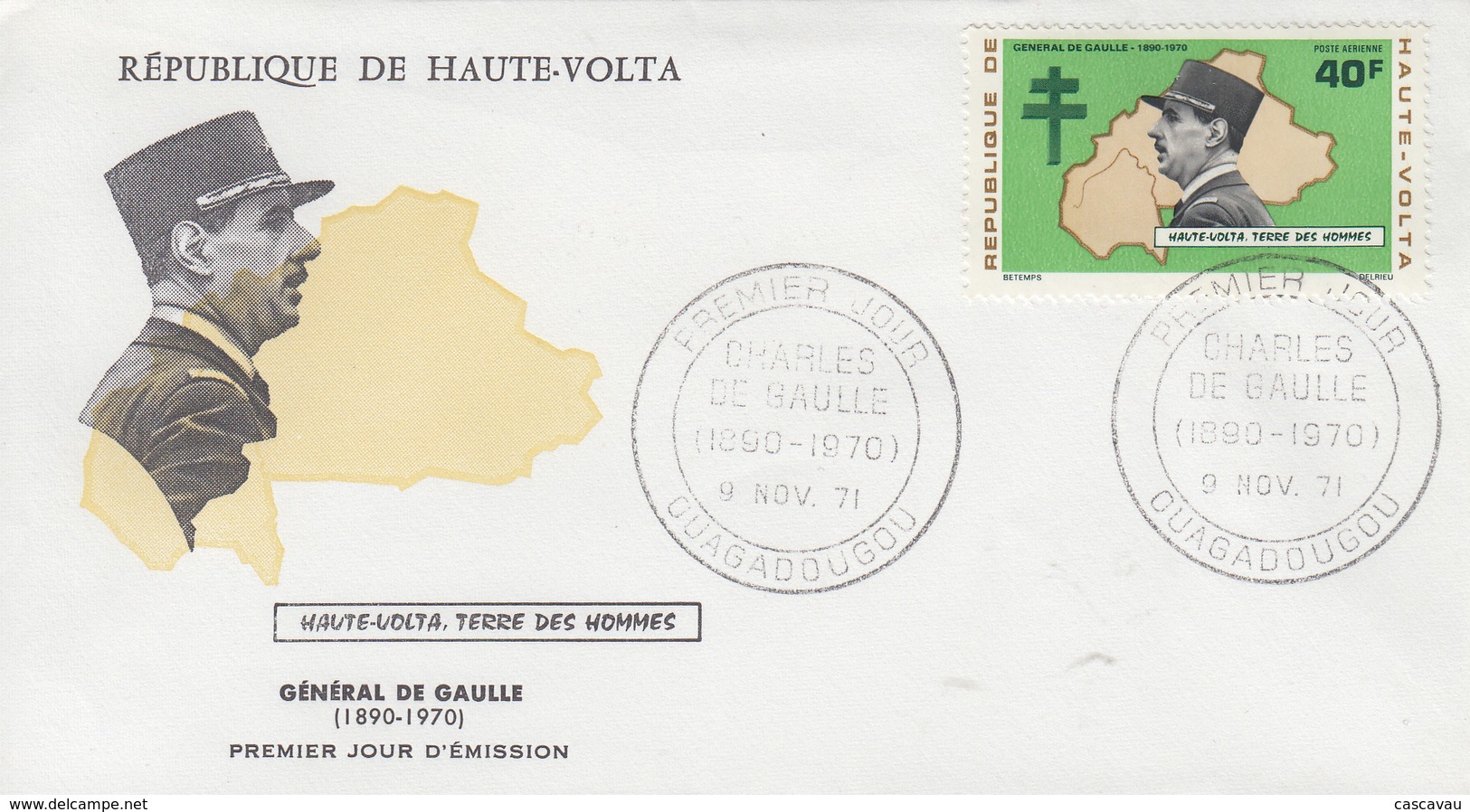 Enveloppe  FDC  1er  Jour    HAUTE  VOLTA    GENERAL  DE   GAULLE      1971 - De Gaulle (Général)