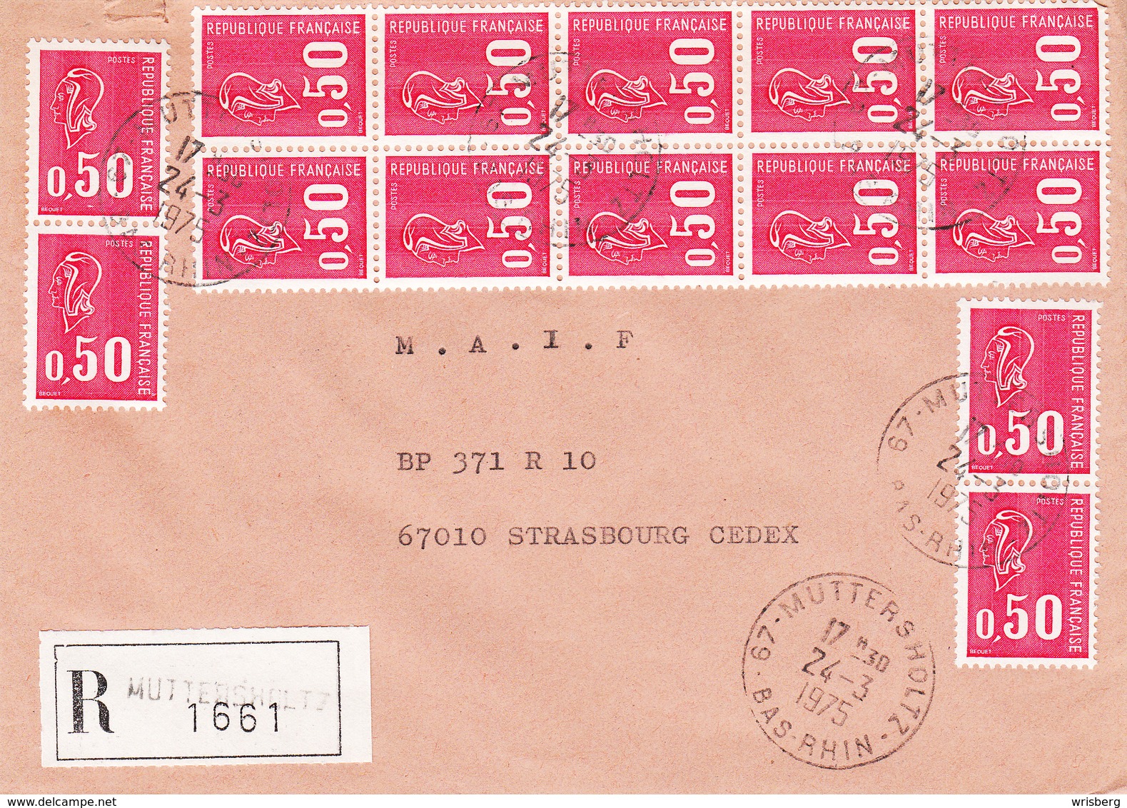 Env Reco Affr Y&T 1664 X 14 Obl MUTTERHOLTZ Du 24.3.1975 Adressée à Strasbourg - Lettres & Documents