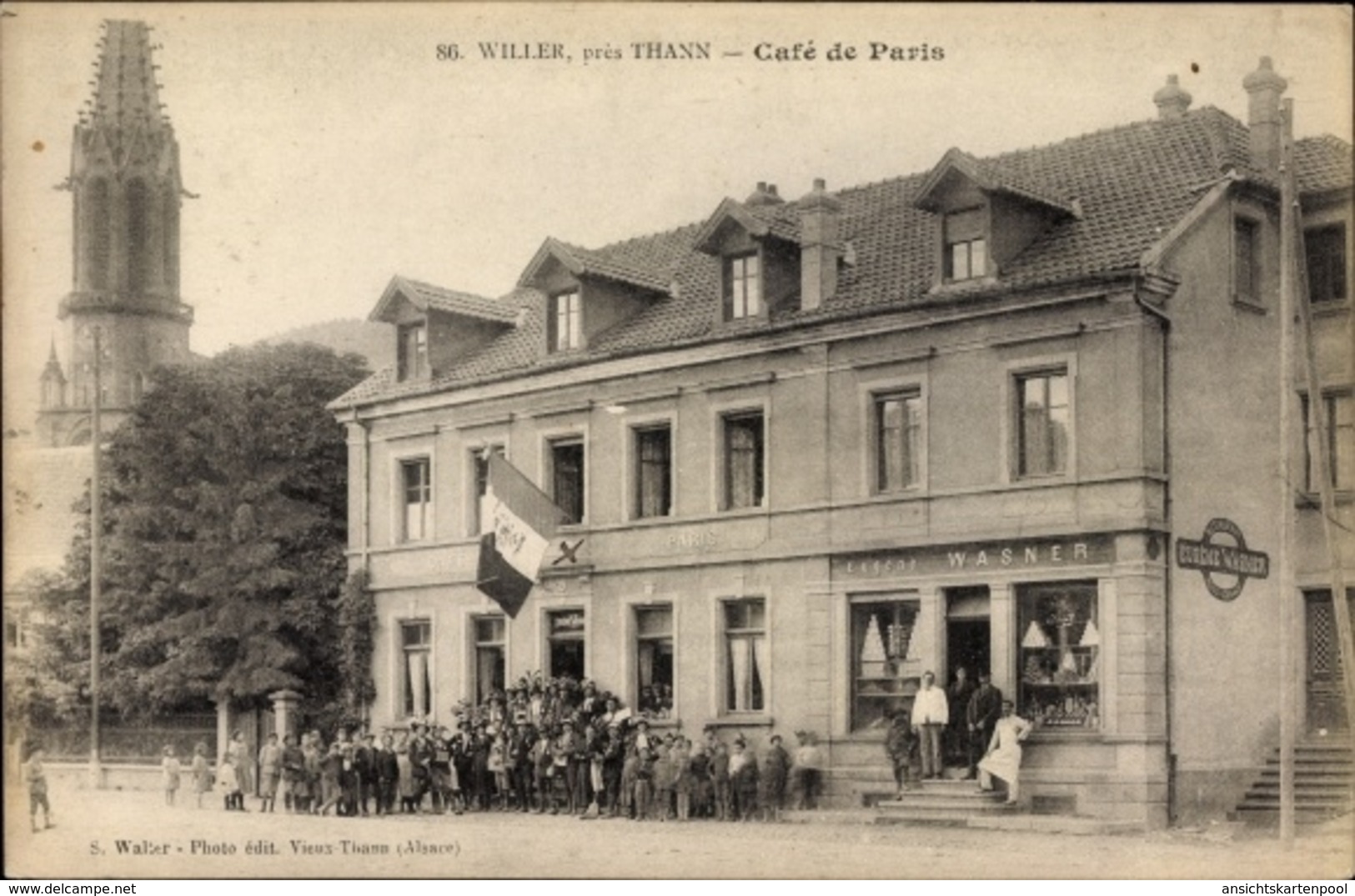 Cp Willer Weiler Haut Rhin, Café De Paris, Tour De L'Église - Autres & Non Classés