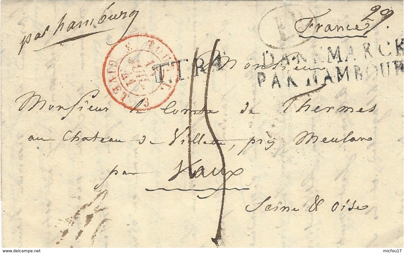 1841- Letter From Copenhagen To France "par Hamburg" + DANEMARCK / PAR HAMBOURG - ...-1851 Prefilatelia