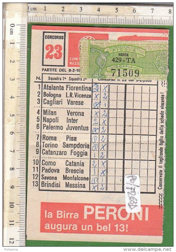 PO7263D# SCHEDINA TOTOCALCIO CON FIGLIA 1969 - GIOCO CALCIO ENALOTTO - PUBBLICITA' BIRRA PERONI - Altri & Non Classificati