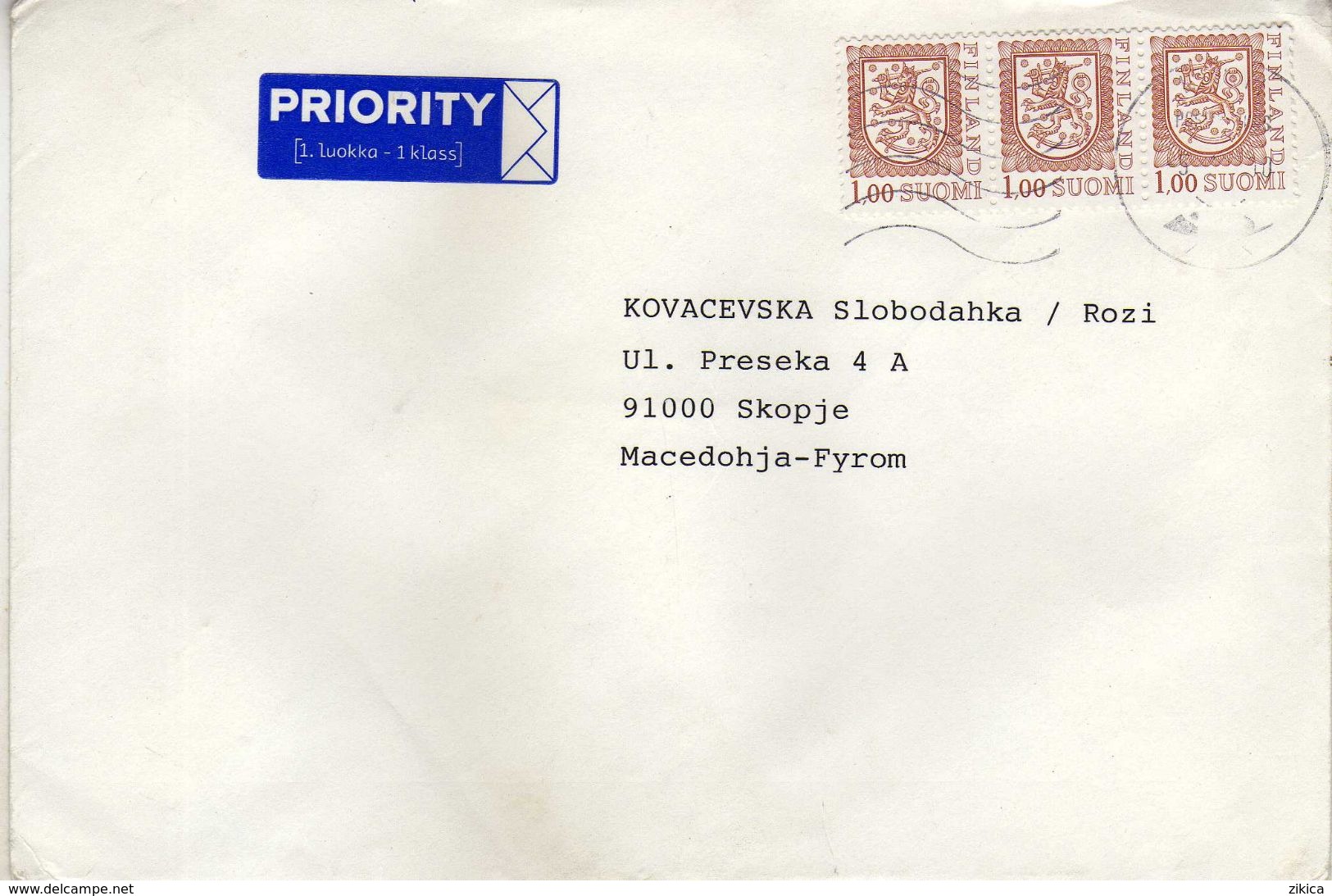 Finland Letter Via Macedonia.nice Stamp - Cartas & Documentos