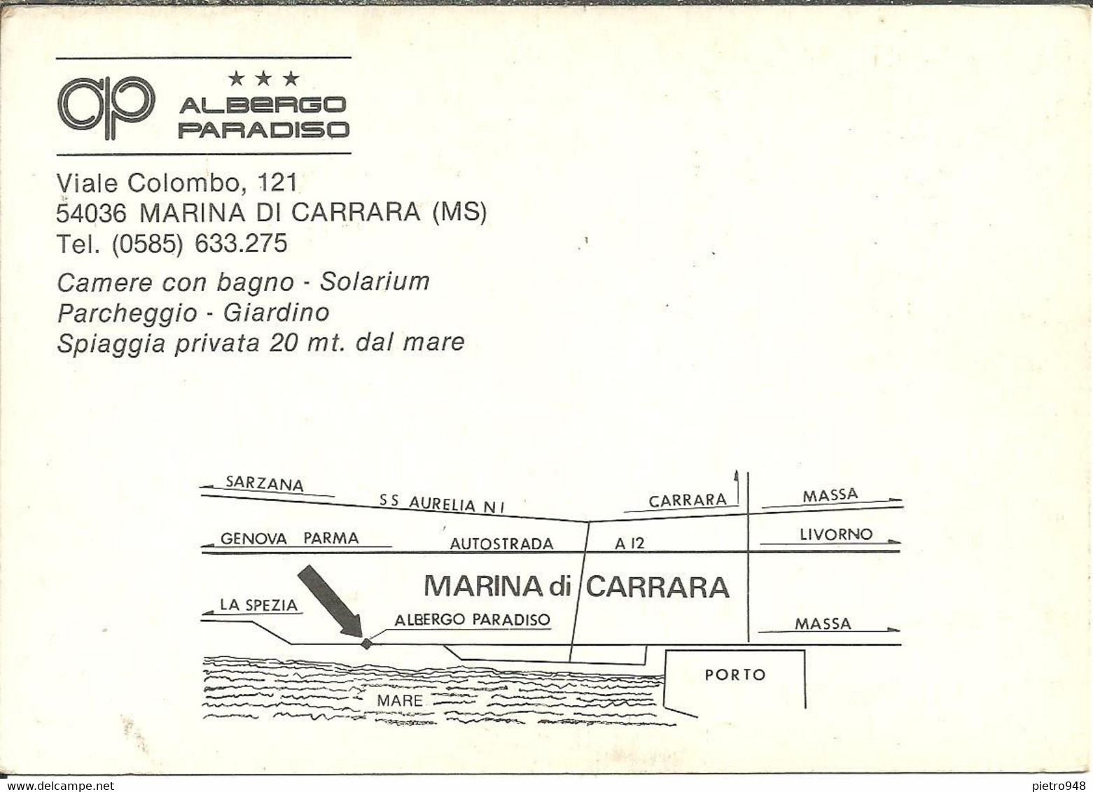 Marina Di Carrara (Massa Carrara) Viale Colombo "Albergo Paradiso", Ingresso, Giardino, Spiaggia, Terrazza - Carrara