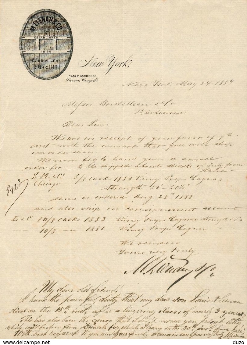 Etats Unis. New York - Entête Du 28 July 1886. - M.Lienau & Co. Established 1839 - 2 Jones Lane P.O.Box 1410. - USA