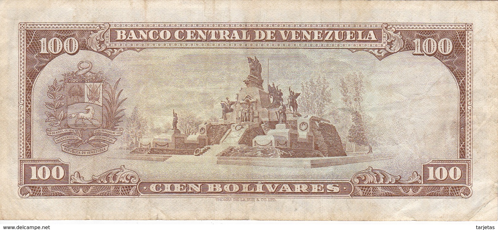BILLETE DE VENEZUELA DE 100 BOLIVARES DEL AÑO 1971 SERIE B  (BANKNOTE) - Venezuela