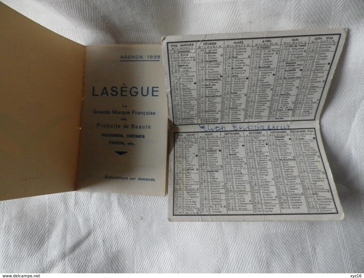 2-CARTES-PARFUMEES-anciennes-CALENDRIER-DE-POCHE-1935-LASEQUE-amp-CHERAMY-1956 - Vintage (until 1960)