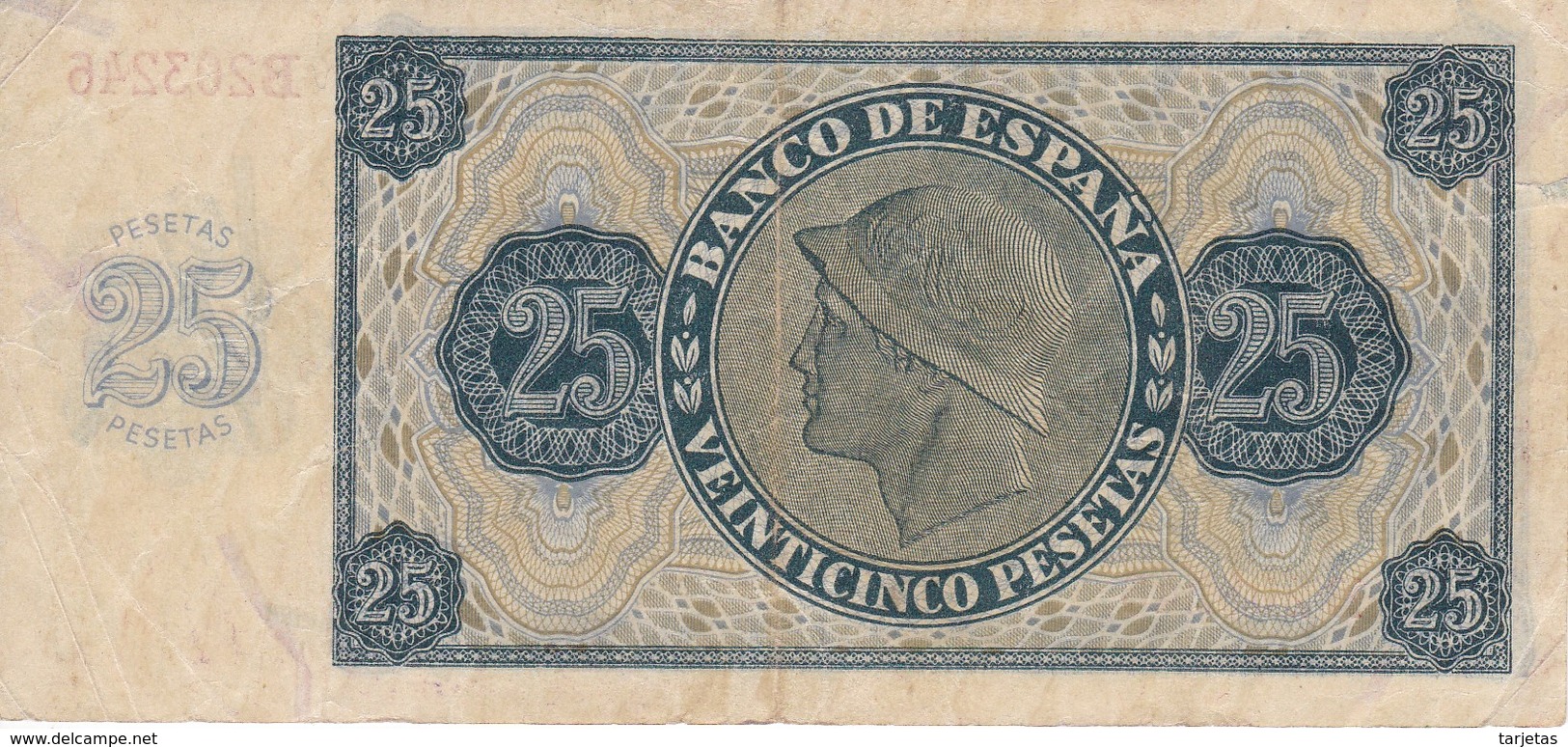 BILLETE DE ESPAÑA DE 25 PTAS DEL 21/11/1936 SERIE B CALIDAD  MBC (VF) (BANKNOTE) - 25 Pesetas