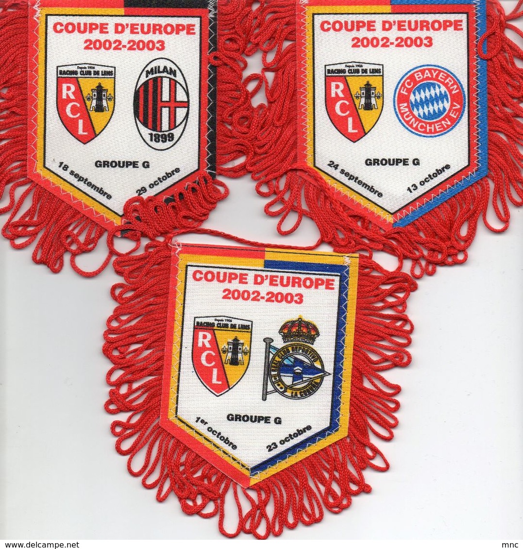 Lot De 4 Fanions Du RC LENS En Ligue Des Champions 2002/2003 - Habillement, Souvenirs & Autres