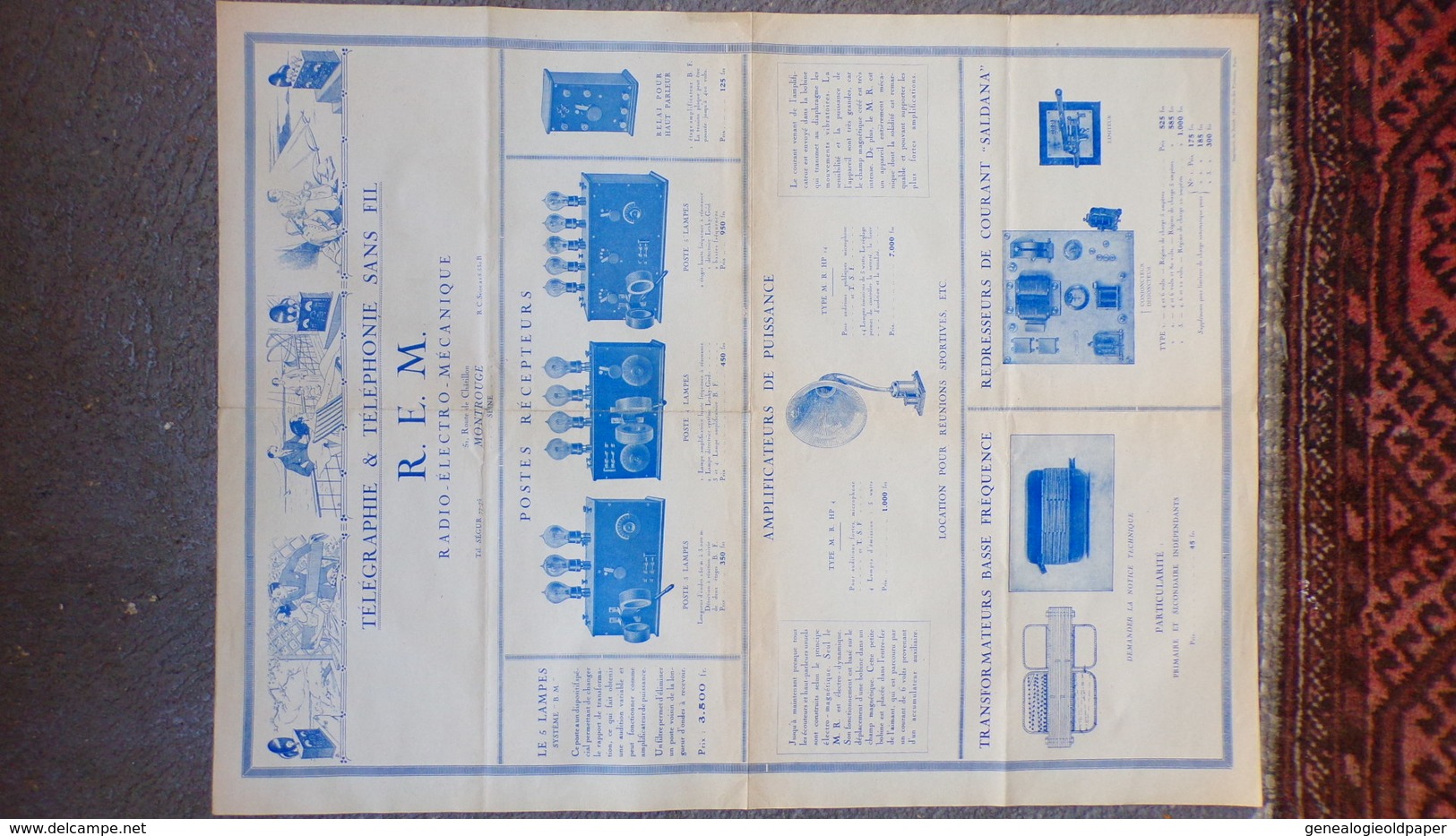 92- MONTROUGE- RARE AFFICHE R.E.M.-TELEGRAPHIE TELEPHONIE SANS FIL-POSTES RADIO RECPTEUR A LAMPES- 5 ROUTE CHATILLON-TSF - Plakate