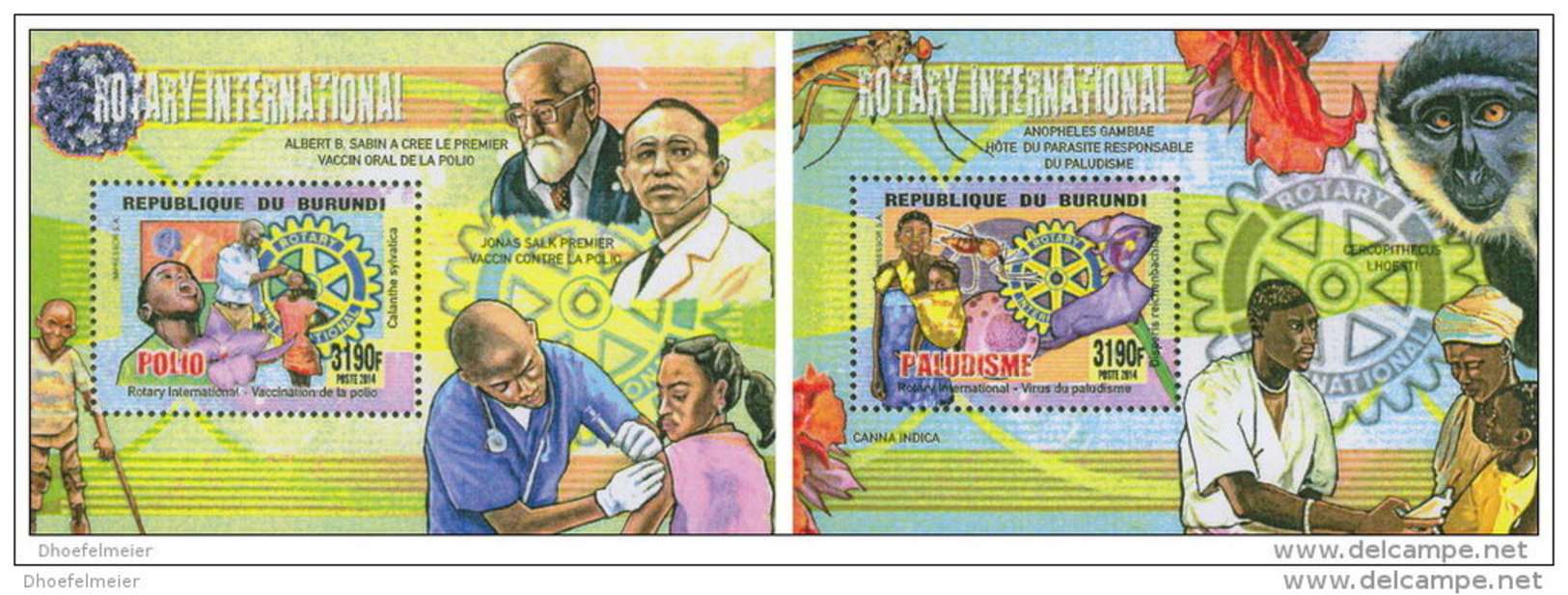 BURUNDI 2014 ** 2 S/S Polio Malaria Polio Paludisme - OFFICIAL ISSUE - A1525 - Rotary, Lions Club