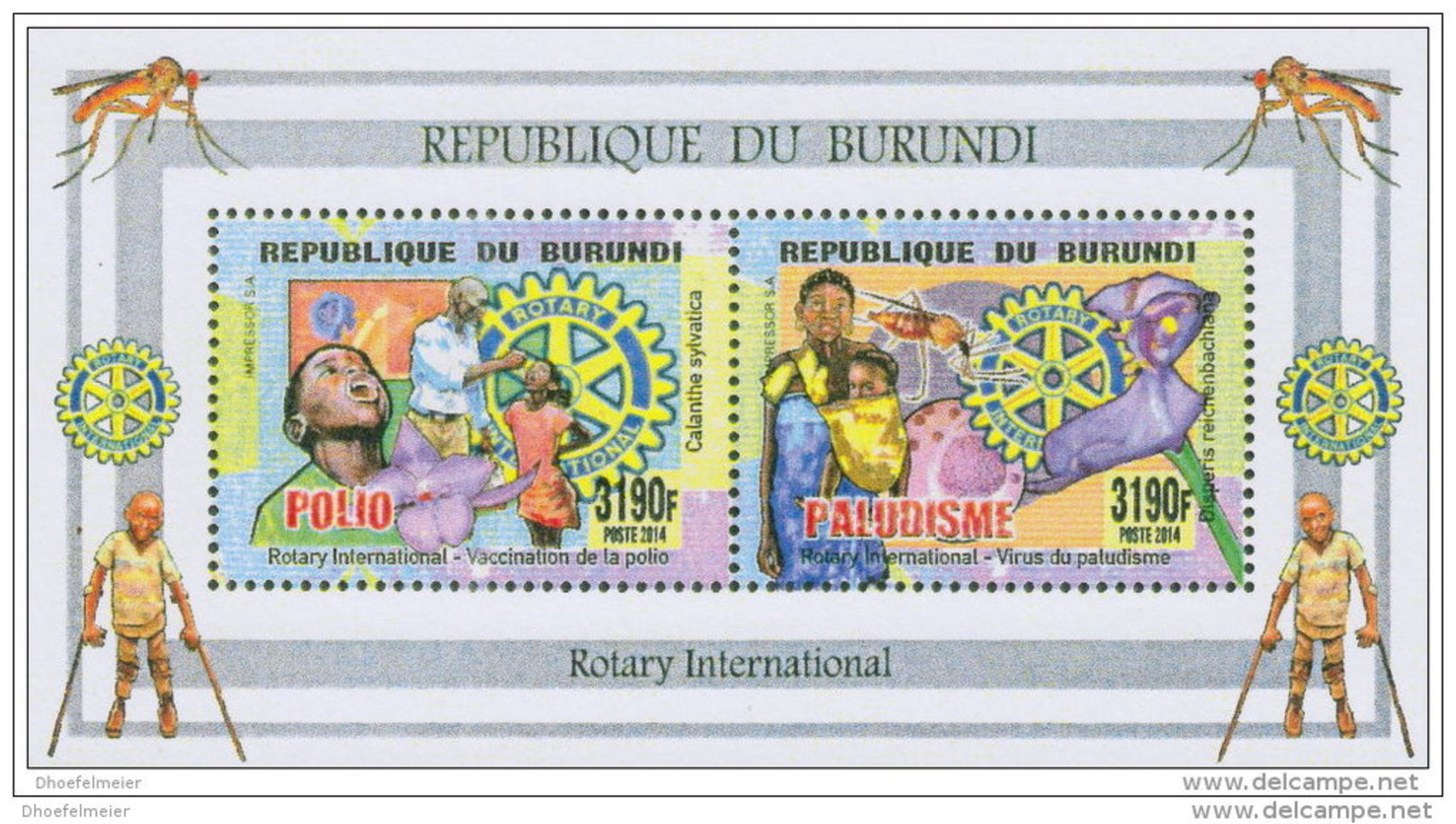 BURUNDI 2014 ** M/S Polio Malaria Polio Paludisme - OFFICIAL ISSUE - A1525 - Rotary, Lions Club