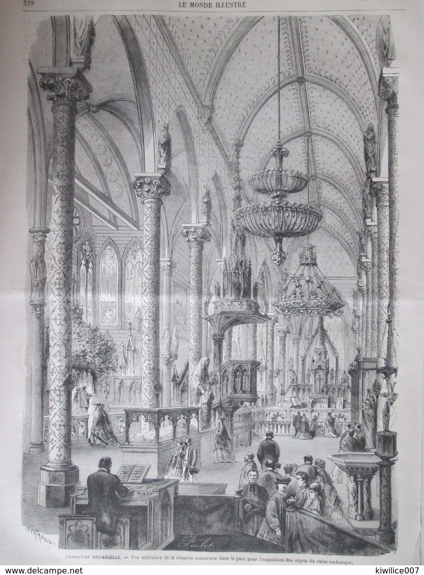 GRAVURE  1867 Exposition Universelle  LES OBJETS  DU CULTE CATHOLIQUE Interieur Chapelle Biais  Rondelet - Non Classés