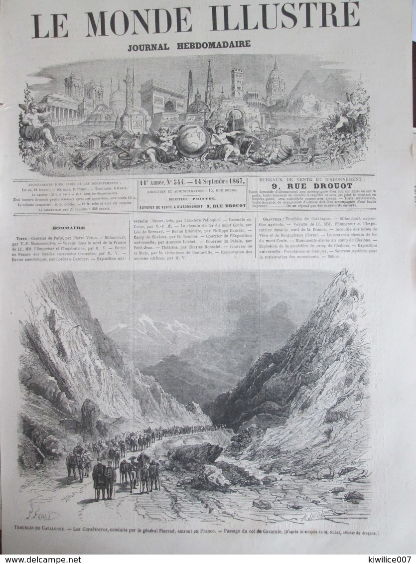 GRAVURE  1867 Troubles De Catalogne   Les Carabinéros   Passage Du Col De  Gavarnie - Non Classés