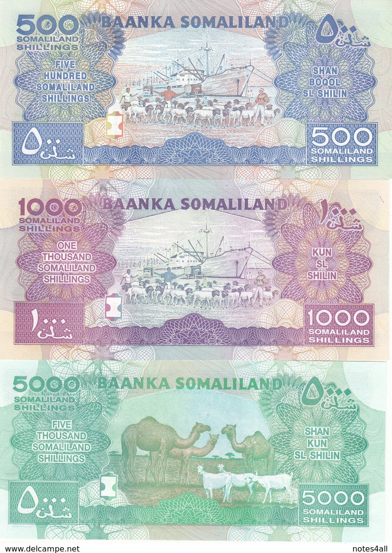 SOMALIA SOMALILAND 20 50 100 500 1000 5000 Shilling 2002 2015 P3 4 5 6 20 21 UNC - Somalia