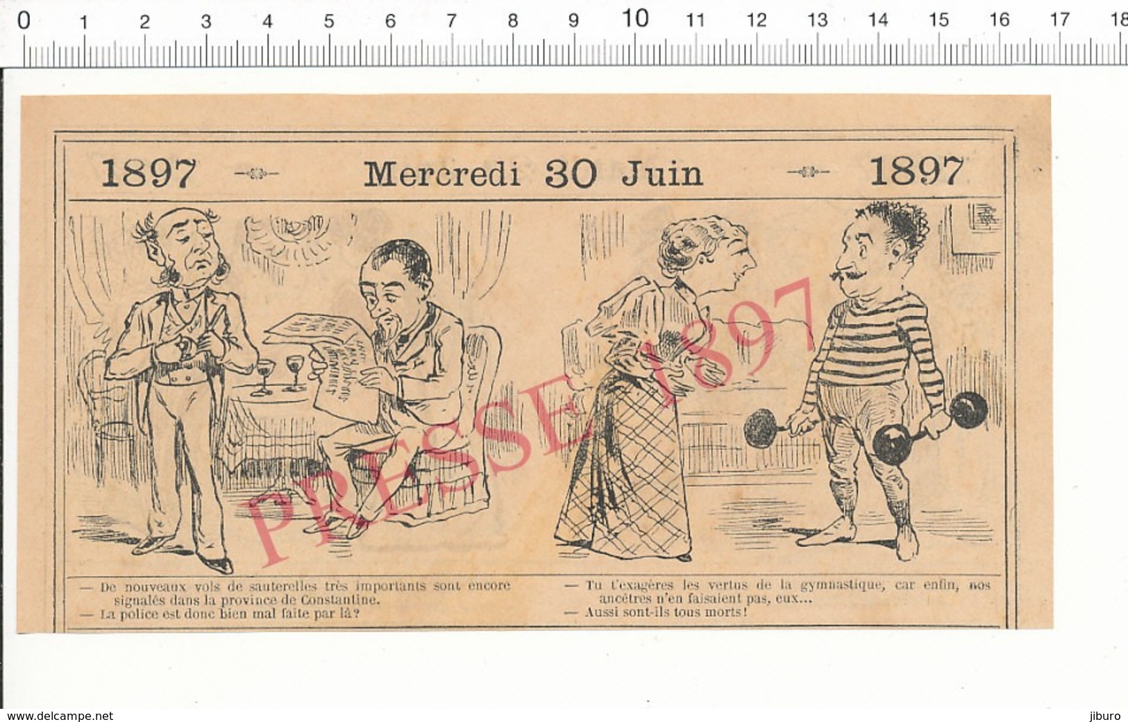 2 Scans Humour 1897 Oeil-de-perdrix Oculiste Pédicure Poids Haltères Insectes Vol Sauterelles Constantine 216PF10X - Non Classés