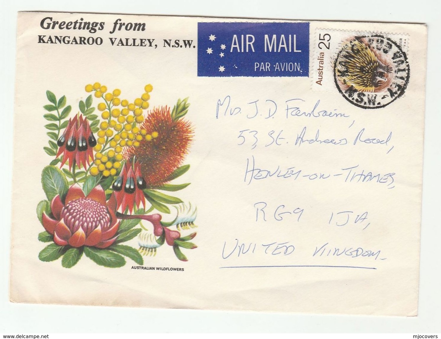 Air Mail AUSTRALIA Illus COVER GREETINGS FROM KANGAROO VALLEY  Franked 25c ANTEATER Stamps To GB - Covers & Documents