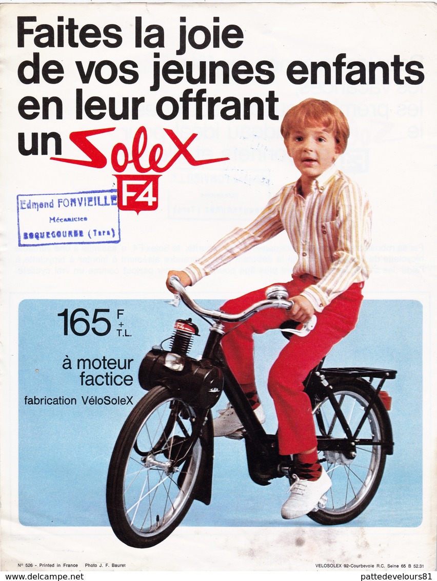 Publicité 1 Feuillet 21 X 27 SOLEX F4 Jouet Pour Enfant Mobylette 2 Roues (2 Scans) - Publicités