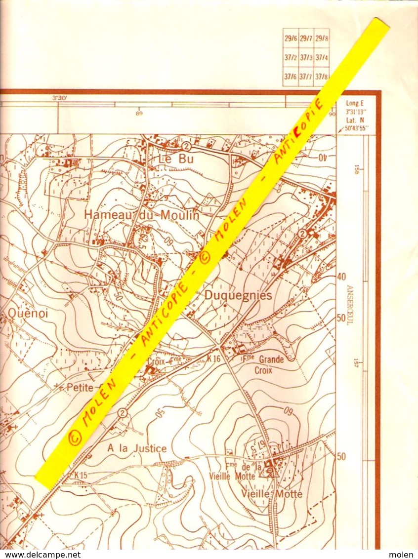 GRANDE CARTE D ETAT MAJOR CELLES-LEZ-TOURNAI 1960 MOLENBAIX VELAINES POPUELLES MELLES QUARTES MOURCOURT BIZENCOURT S329 - Celles