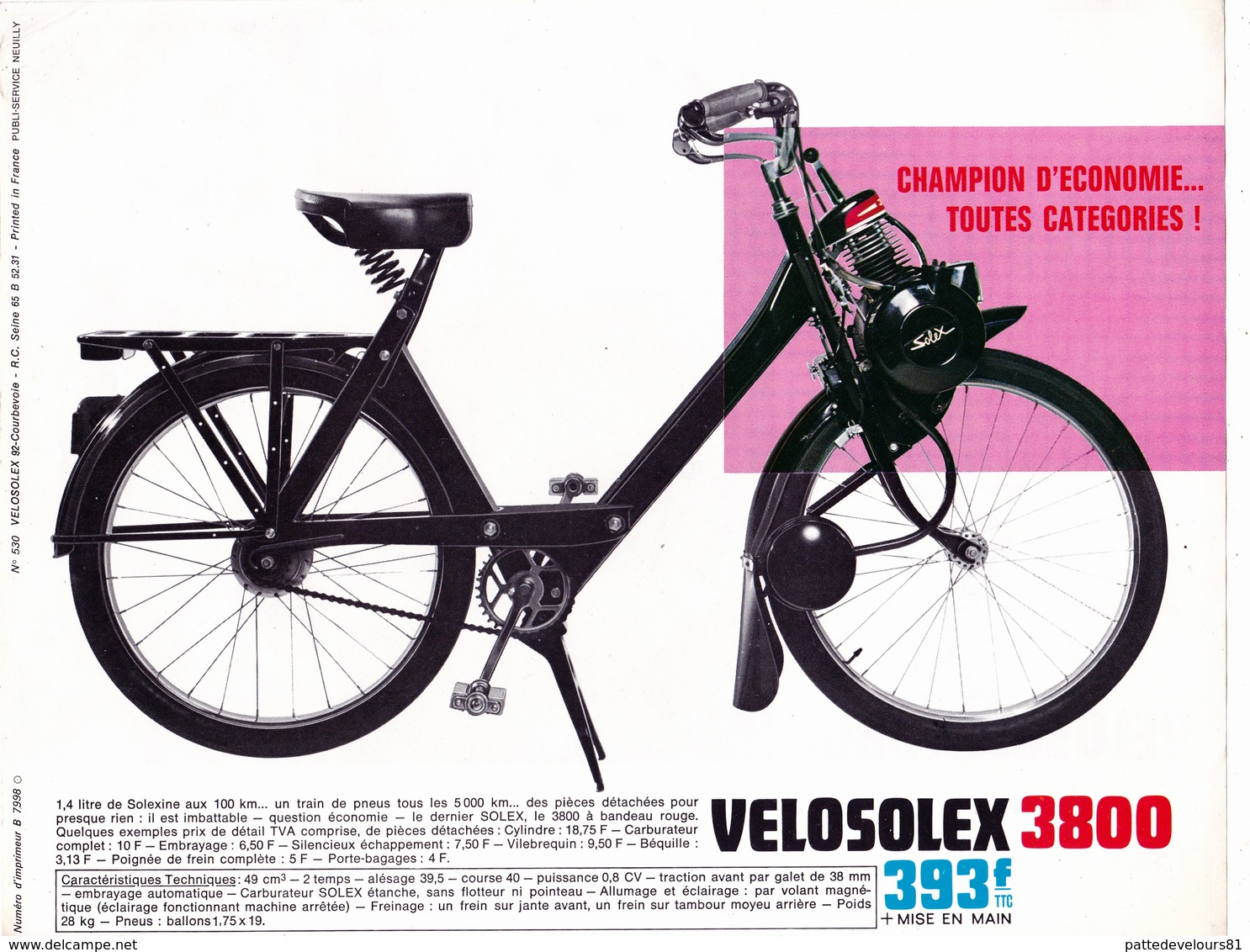 Publicité 1 Feuillet 21 X 27 SOLEX 3800 VELOSOLEX 3800 Mobylette  2 Roues Autre (2 Scans) - Publicités