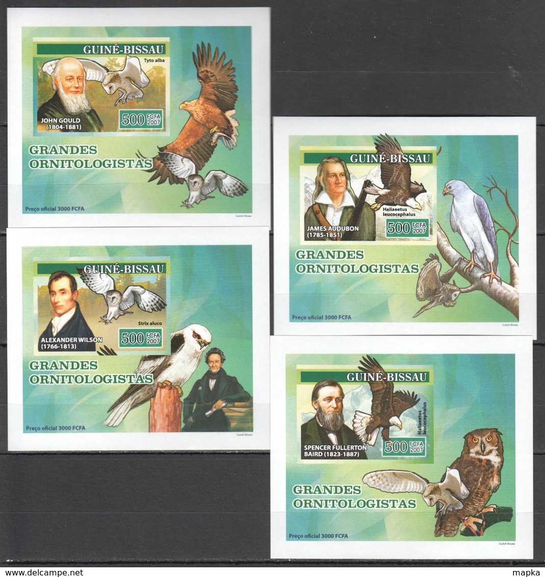 J119 !!! IMPERFORATE 2007 GUINE-BISSAU FAUNA FAMOUS PEOPLE BIRDS GRANDES ORNITOLOGISTAS 4 LUX BL MNH - Eagles & Birds Of Prey