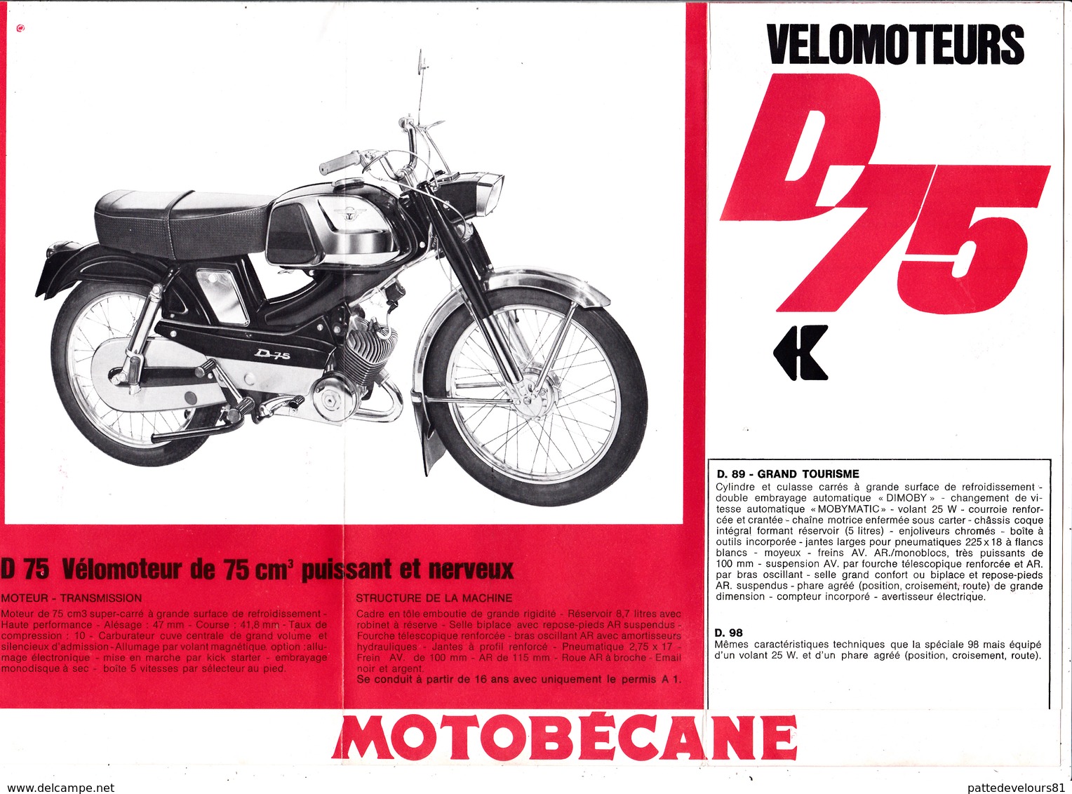 Publicité 2 Feuillets 21 X 20 MOTOBECANE D75 Et Spéciale 94 TT La 98 Et La 93 Mobylette Vélomoteur 2 Roues (2 Scans) - Publicités