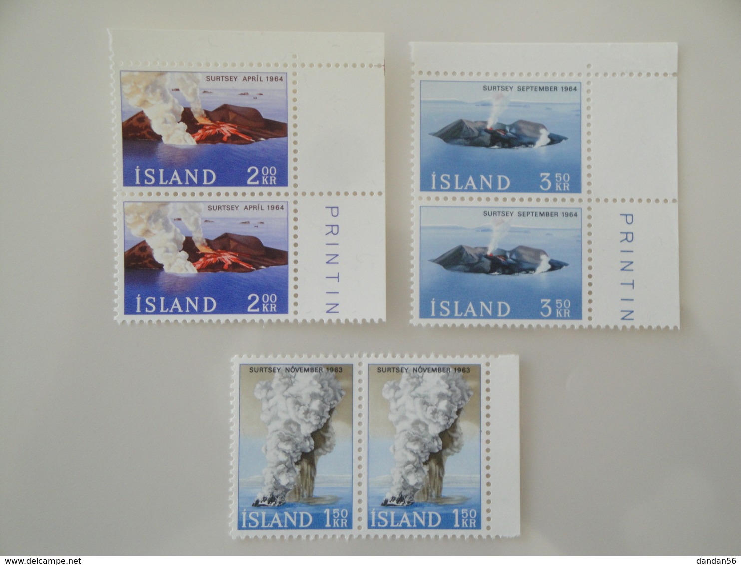 1965 Islande  Yv  347/9 X 2 ** Volcans  Scott 372/4  Michel 392/4 SG 423/5  Facit 429/31 - Neufs