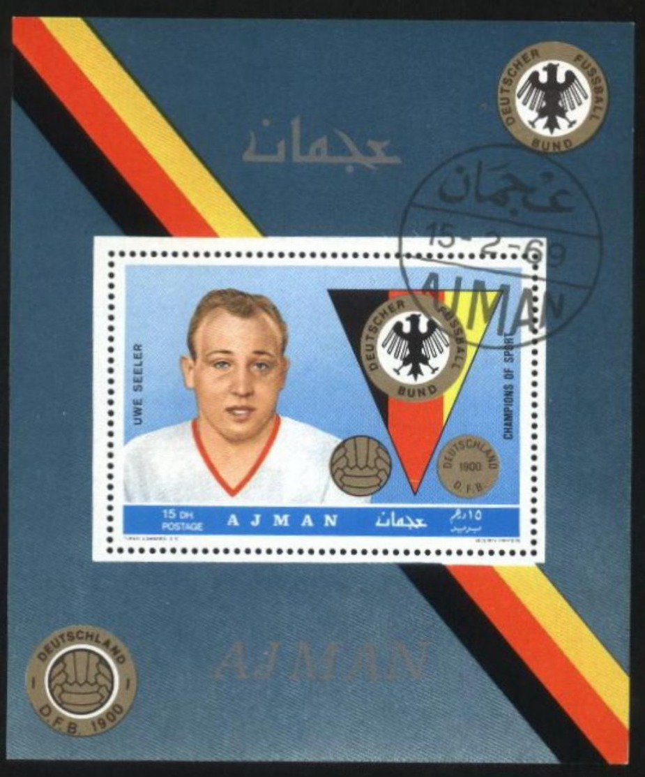 Ajman (United Arab Emirates) German Soccer Football Players Used Cancelled Block M/S (U-104) - Used Stamps