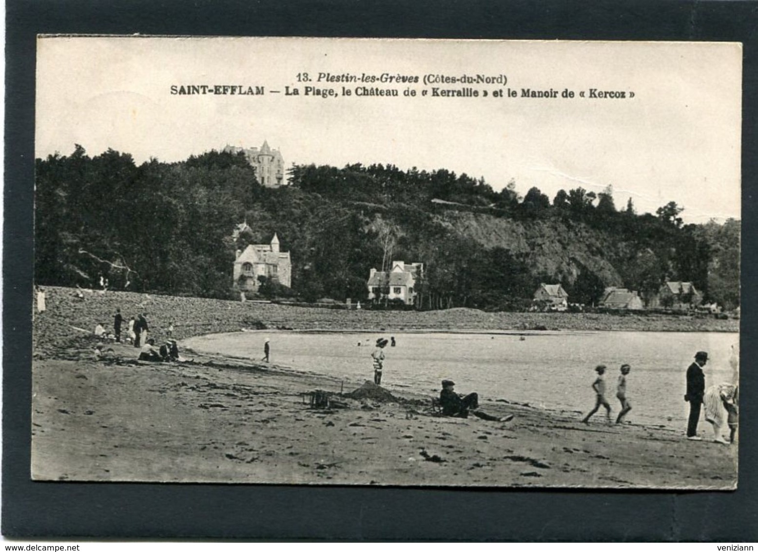 CPA - SAINT EFFLAM - La Plage, Le Château De "Kerrallie" Et Le Manoir De "Kercoz", Animé - Autres & Non Classés