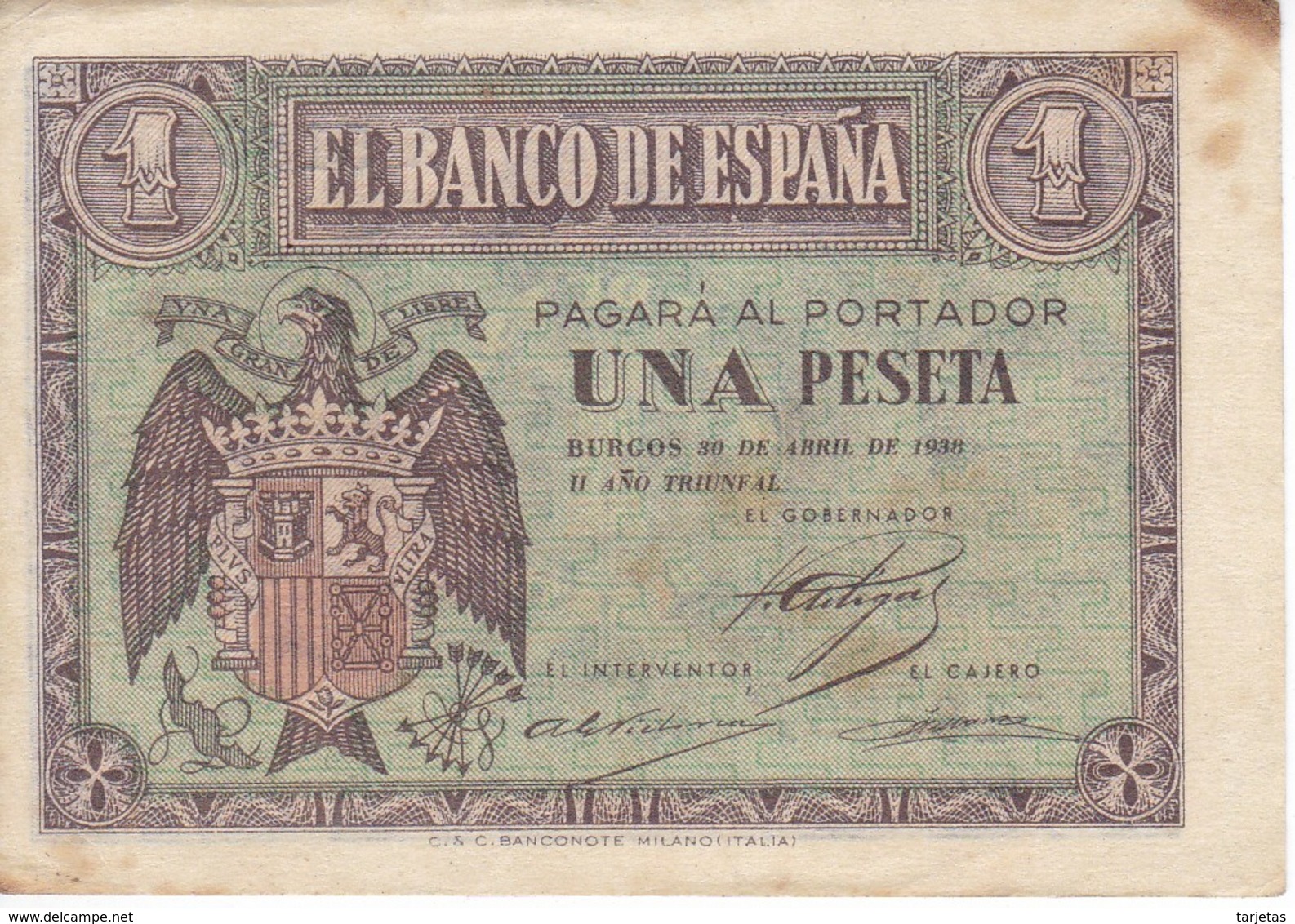 BILLETE DE BURGOS DE 1 PTA DEL 30 ABRIL 1938 SERIE E CALIDAD MBC (VF)  (BANKNOTE) - 1-2 Pesetas