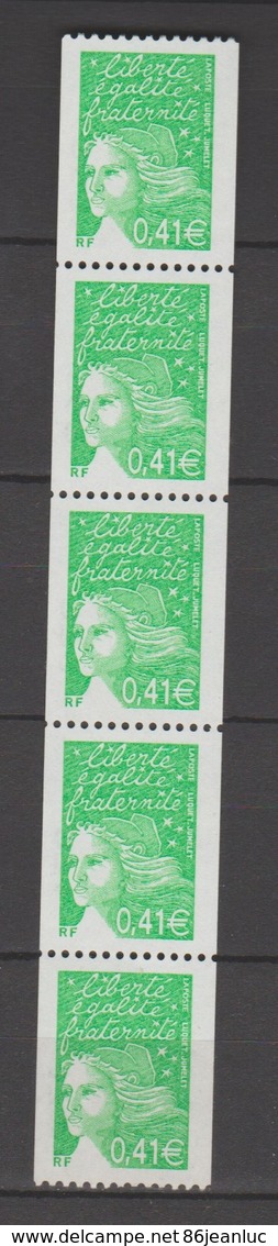 France : Bande Verticale De 5 Roulettes De Marianne De Luquet Avec N° Noir Au Verso - Neuf ** - - 1997-2004 Marianne Of July 14th