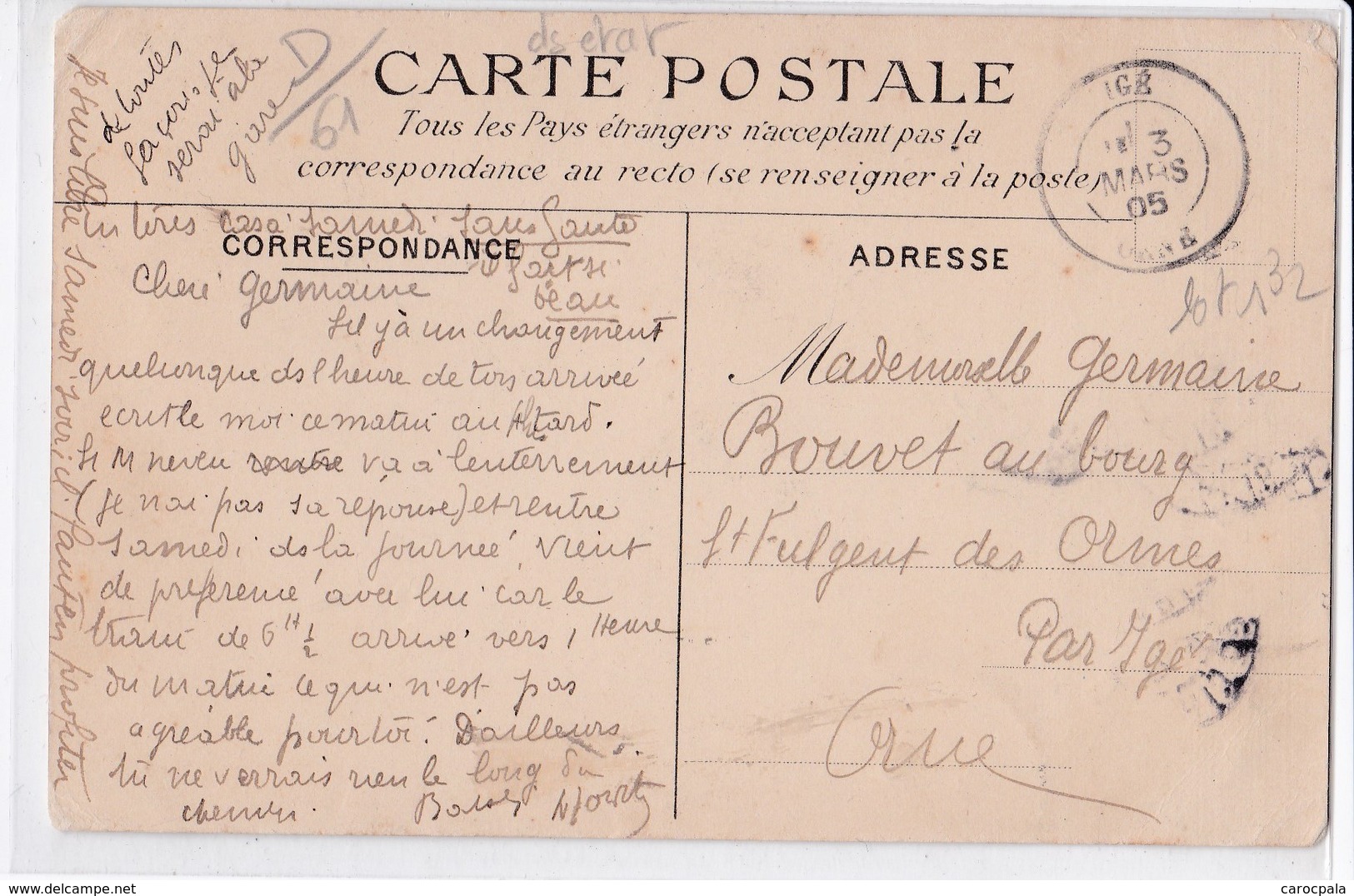 Carte 1905 SAINT VINCENT DES ORMES - Autres & Non Classés