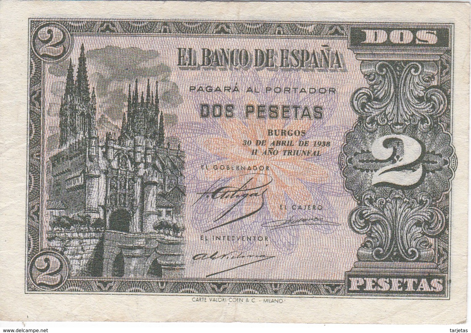 BILLETE DE ESPAÑA DE 2 PTAS  DEL 30 DE ABRIL DEL 1938 SERIE C CALIDAD MBC (VF) (BANKNOTE) - 1-2 Pesetas