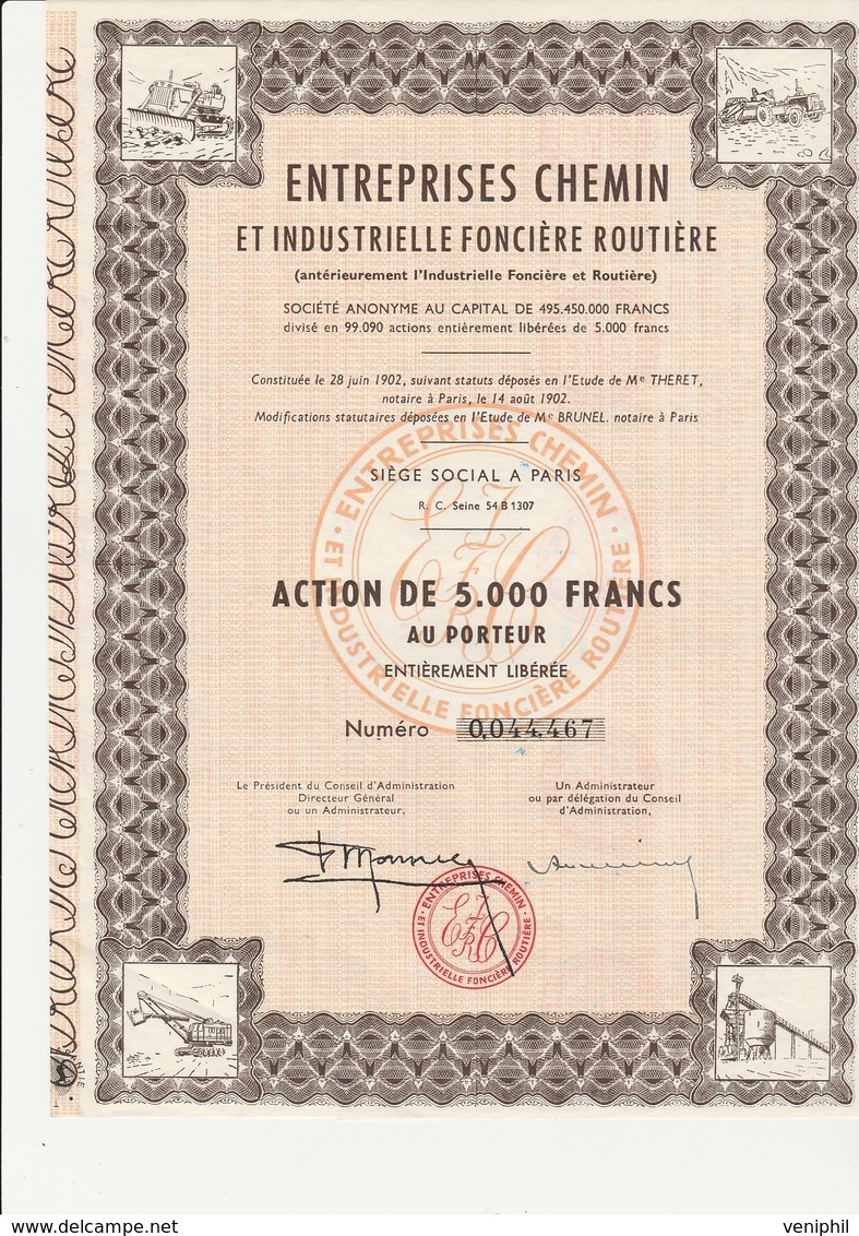 ACTION DE 5000 FRS - ENTREPRISES CHEMIN ET INDUSTRIELLE FONCIERE ROUTIERE - 1902 - Industrie