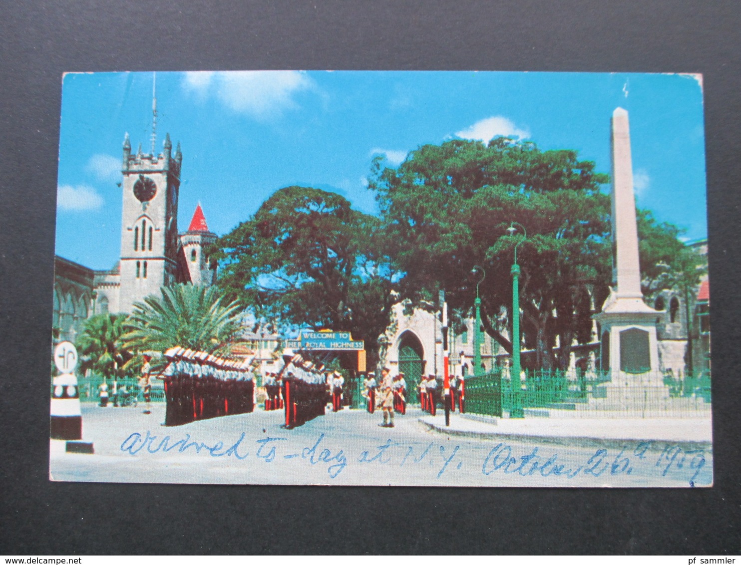 AK Kuriosum 1956 Barbados War Memorial Trafalgar Square. Militärparade. Briefmarken Mit Deutschem Nachträglich Entwertet - Barbados