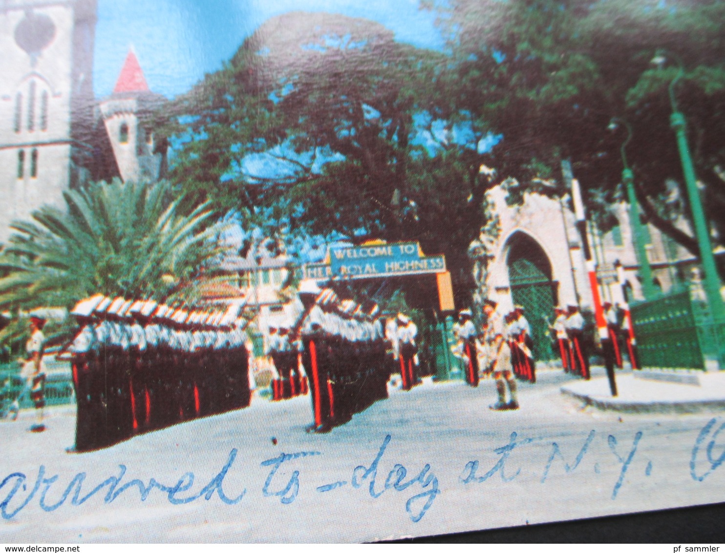 AK Kuriosum 1956 Barbados War Memorial Trafalgar Square. Militärparade. Briefmarken Mit Deutschem Nachträglich Entwertet - Barbades