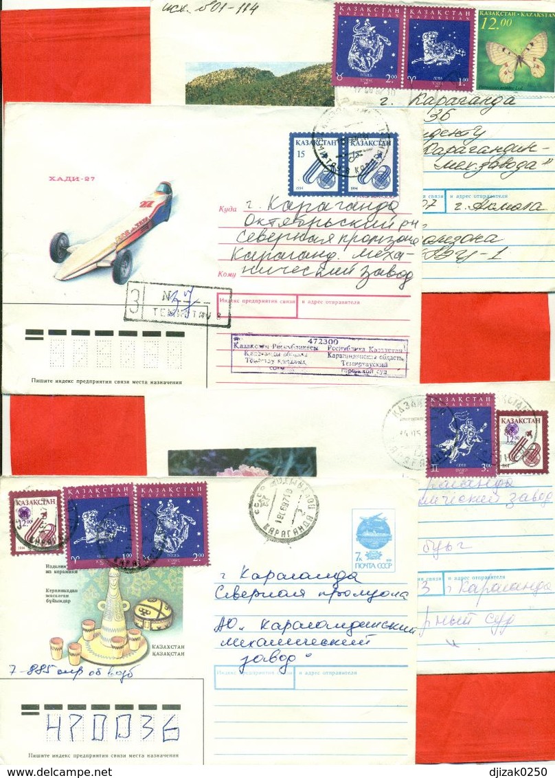 Kazakhstan.Four Envelopes Past The Mail. One Envelope Registered. - Kazakhstan