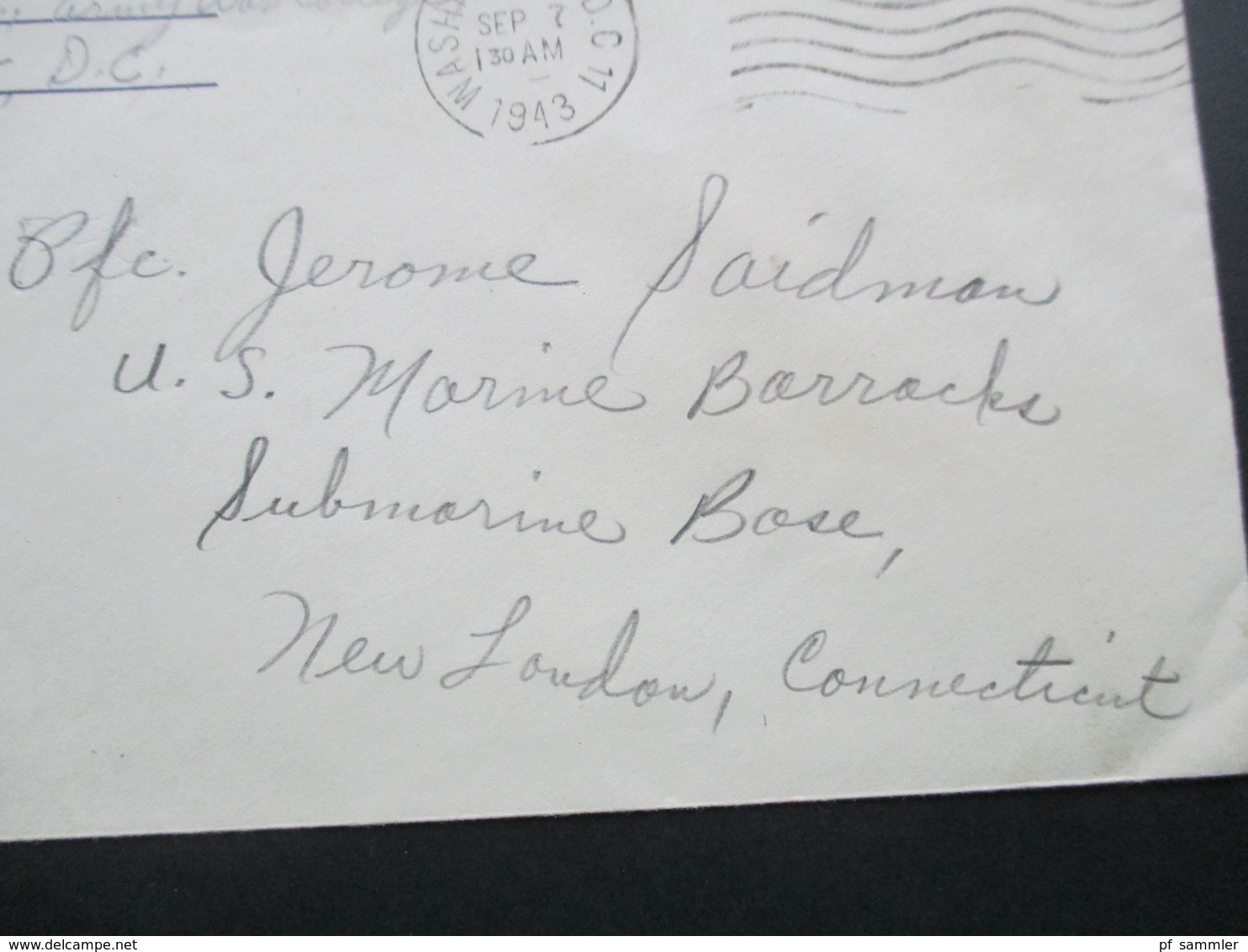 USA 1943 Military Post / Free. Army War College - US Marine Barracks Submarines Base New London - Storia Postale