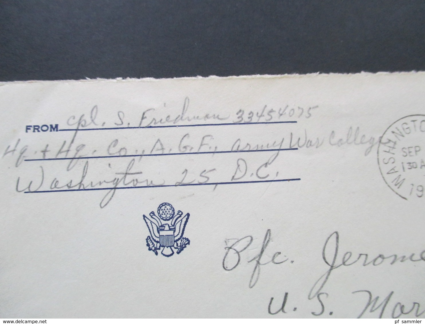 USA 1943 Military Post / Free. Army War College - US Marine Barracks Submarines Base New London - Cartas & Documentos