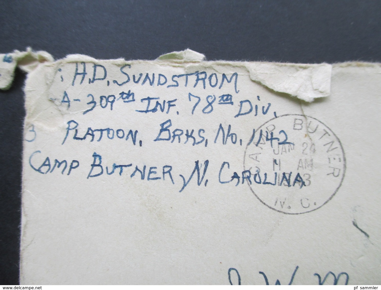 USA 1943 Military Post / Free. Platoon Brks No 1142 Camp Butner. US Submarine Base New London. - Covers & Documents