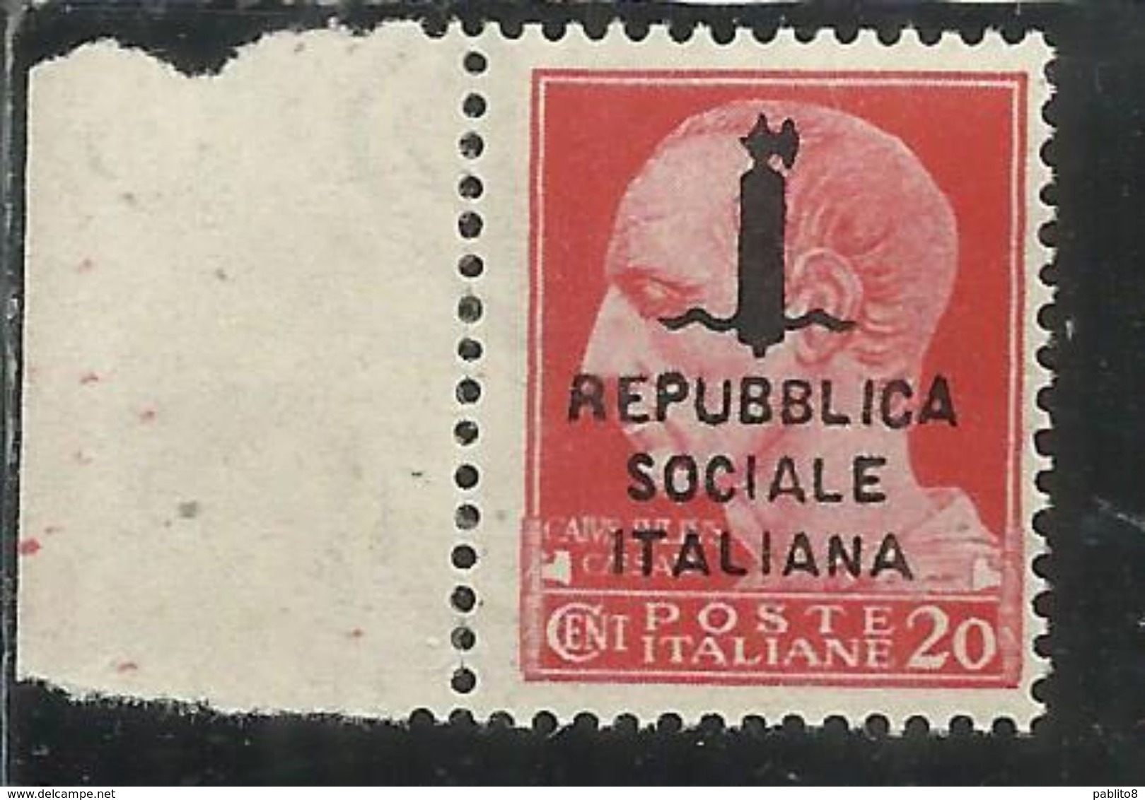 ITALIA REGNO ITALY KINGDOM 1944 REPUBBLICA SOCIALE ITALIANA RSI GIULIO CESARE CENT. 20c  FASCIO MNH CERTIFICATO - Nuovi