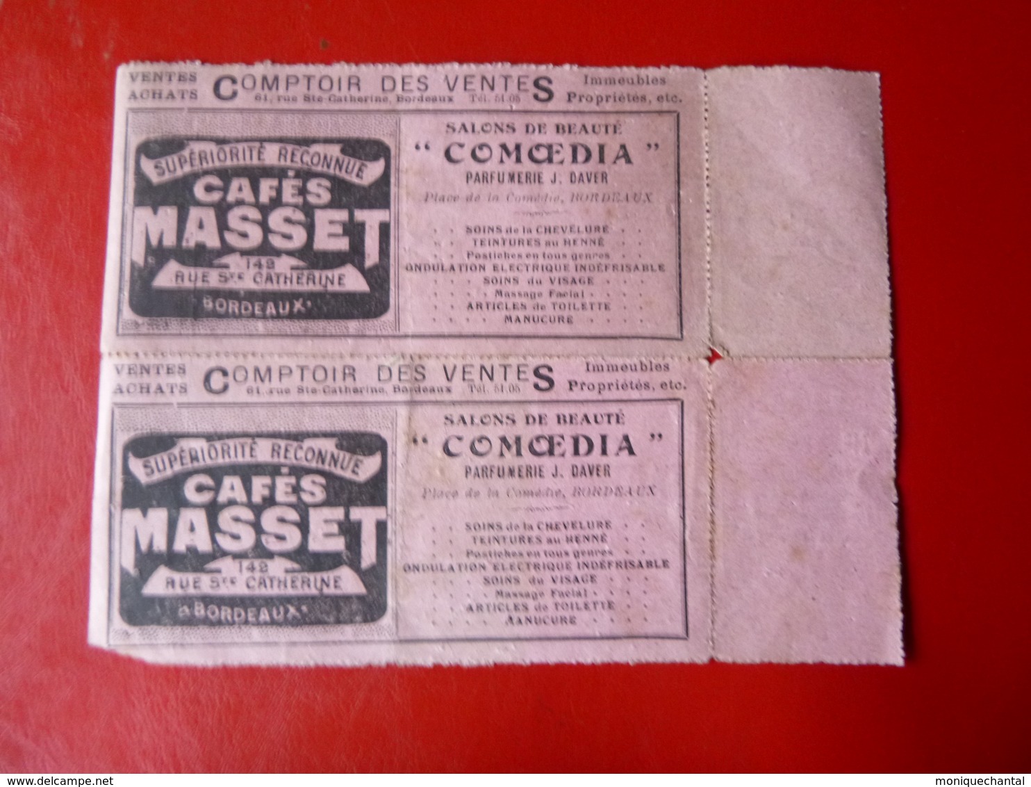 GRAND THEATRE DE BORDEAUX- FAUTEUILS D'ORCHESTRE - Mars 1922 - Tickets - Vouchers