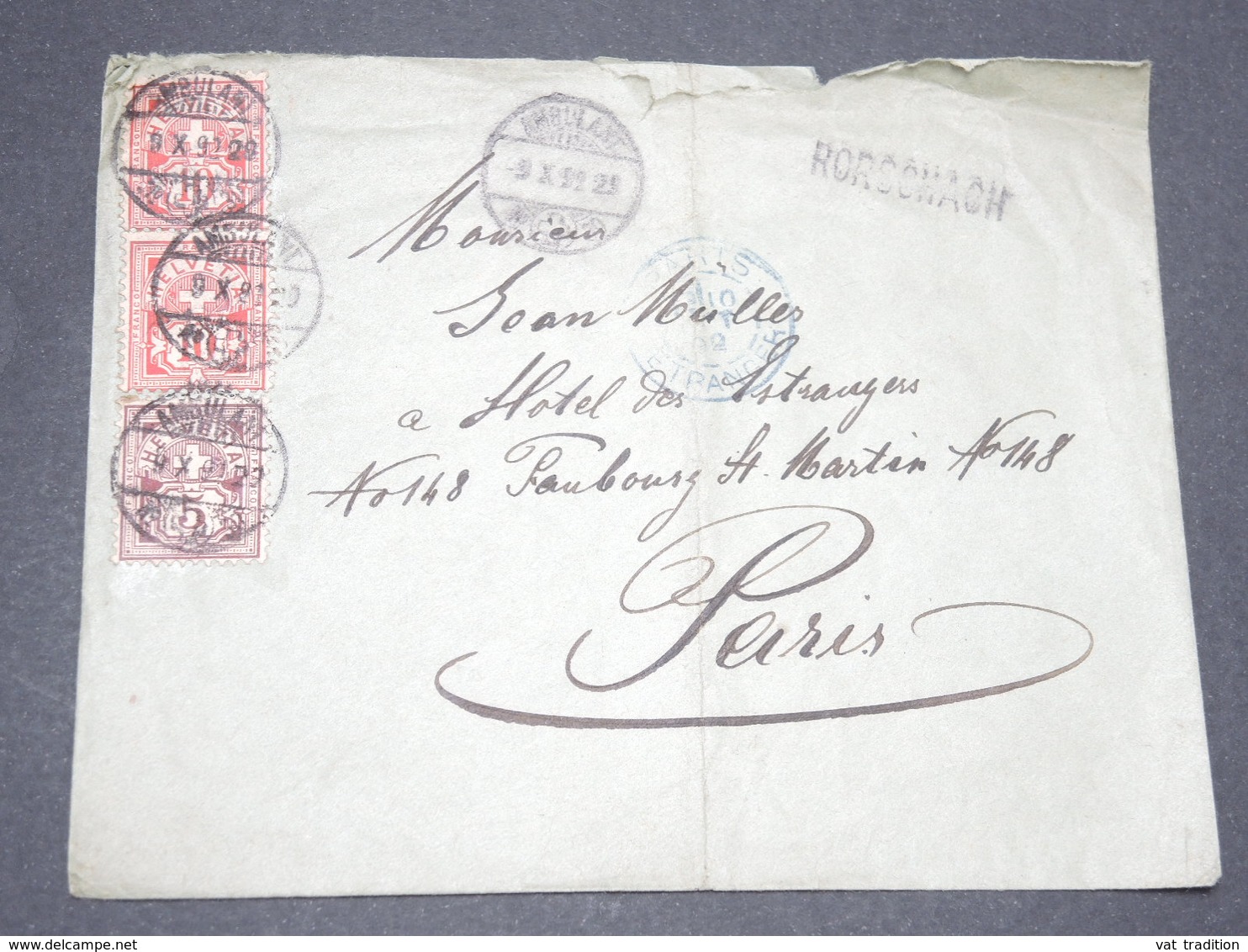 SUISSE - Griffe " Rorschach " Sur Enveloppe Pour Paris En 1892 - L 13393 - Cartas & Documentos