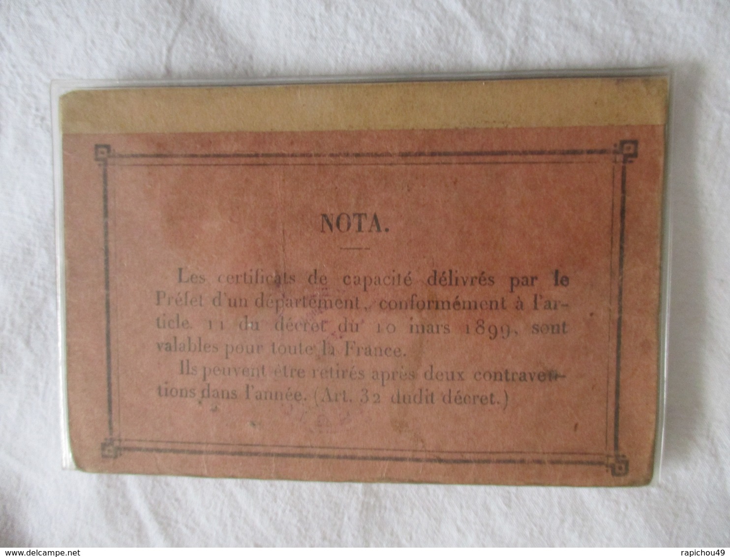 CERTIFICAT DE CAPACITE VALABLE POUR LA CONDUITE DE VOITURES A PETROLE (1921) - Ancêtre Du Permis De Conduire Français .. - Automobili