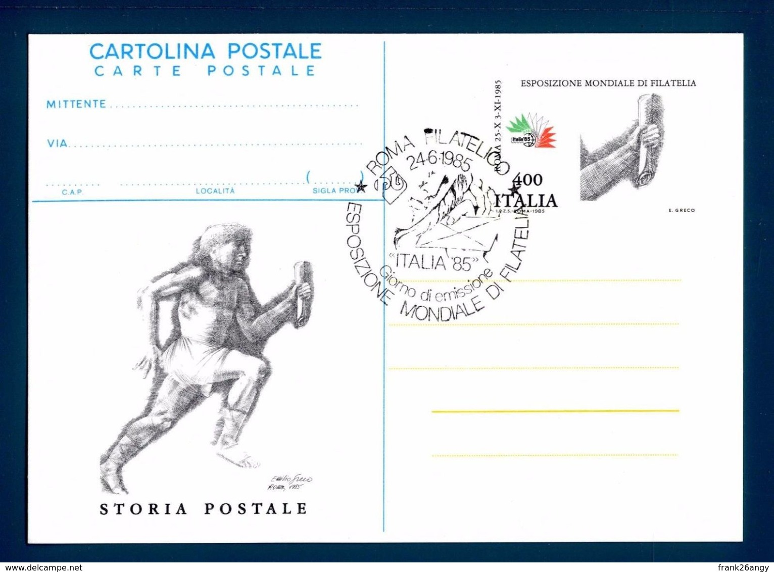 REPUBBLICA 1985 - Espo Mondiale Di Filatelia Messaggero Cartolina Postale - £. 400 - Filagrano 202 Annullo FDC - Stamped Stationery